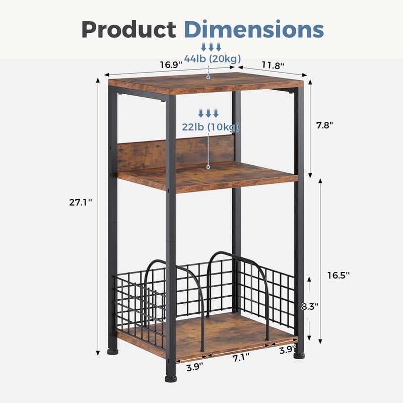 Gianna Record Player Stand, 3 Tier Turntable Table with Vinyl Storage for up to 100 Albums, End Side Table for Living Room，Brown