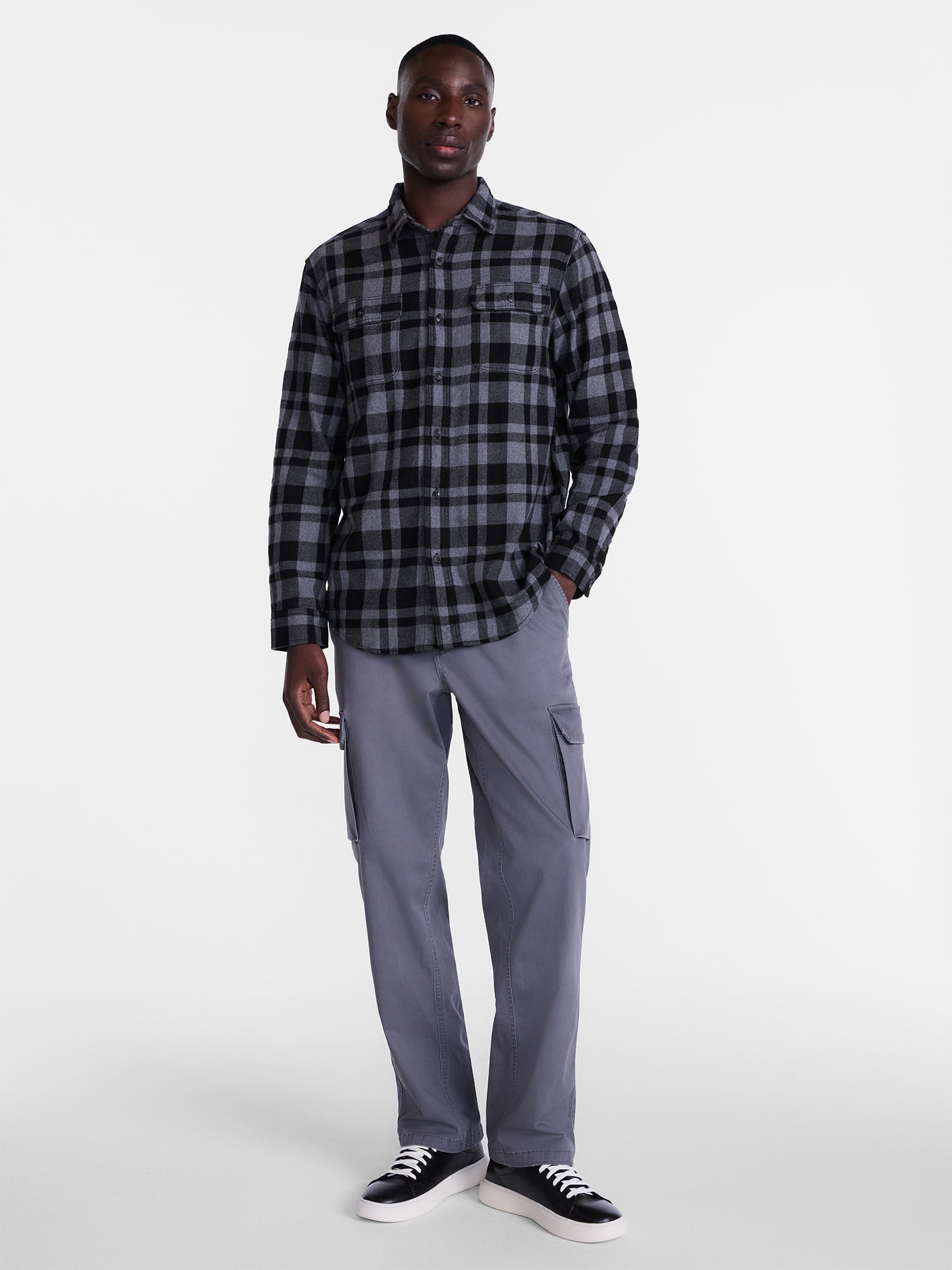 George Men's and Big Men's 100% Cotton Plaid Flannel Shirt with Long Sleeves, Sizes XS-3XL, 2XB-5XB & Tall XLT-3XLT