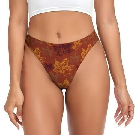 Qokaie fall Maple Printed Women s Cotton Thong Underwear  Sexy Breathable Panties G-string-3X-Large
