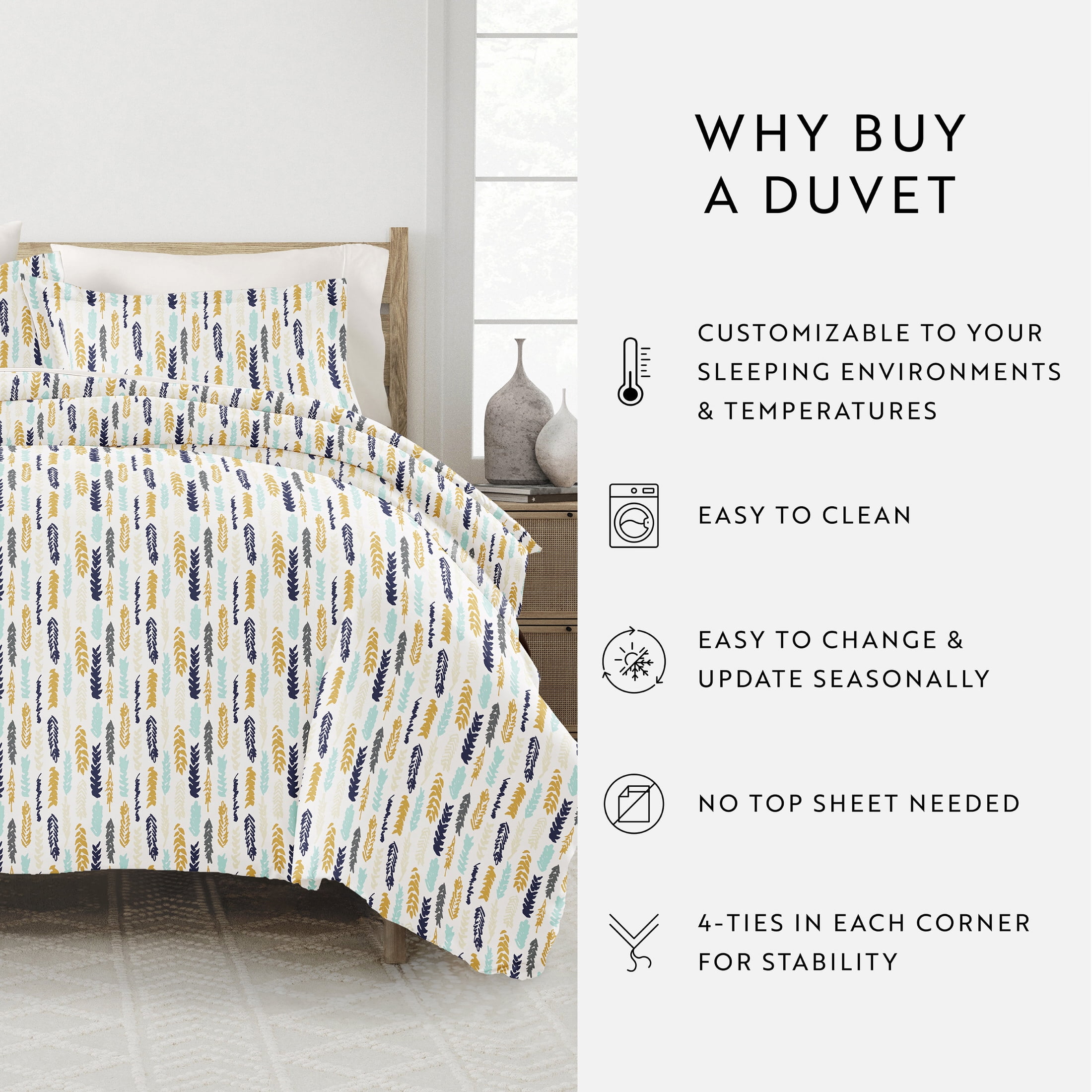 Noble Linens Navy Feathers Pattern 2-Piece Duvet Cover Set, Twin/TwinXL