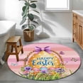 thumbnail image 3 of Round Rugs 3 Ft, Pink Happy Easter Non Slip Area Rugs for Kitchen Bedroom Entryway, Spring Easter Eggs Floral Wooden Washable Carpet Runner Rug Floor Mats for Bedroom Home Decor, 3 of 8