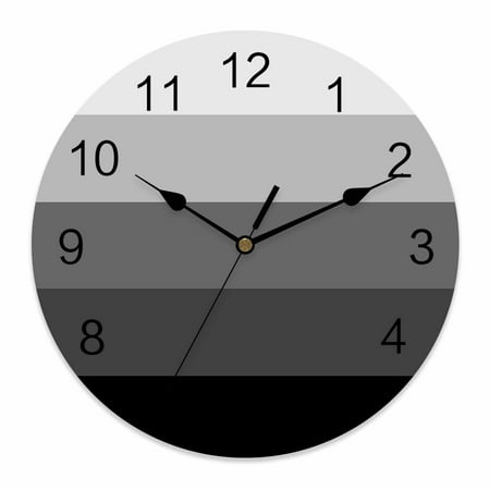 Wall Clock Black Wood Grain Clocks PVC Silent Non-Ticking Battery Operated Decorative Rustic Ombre Wooden Stripes Round Clock for Home Living Room Kitchen Bedroom Office School Wall Decor 14 Inch