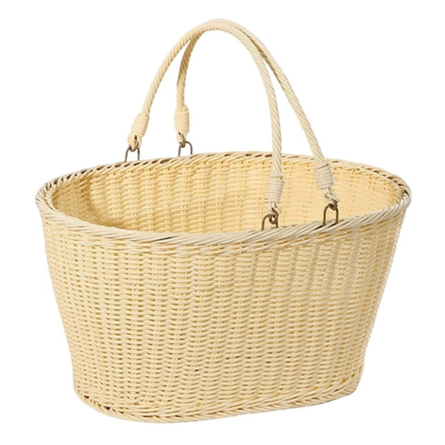 Cesta de picnic tejida de polipropileno para exteriores, organizador con asa, fácil de limpiar, decoración, marco de alambre de hierro, versátil para 35 cm x 27 cm x 17 cm
