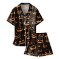 thumbnail image 3 of Halloween Pajamas Kids Pumpkin Ghost Bat Print Satin Pajamas for Girls Boys Short Sleeve Button Down Shirts Shorts Set Tween Pajamas Girls 10-11 Years, 3 of 4