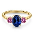 thumbnail image 3 of Gem Stone King 18K Yellow Gold Plated Silver Ring Created Sapphire and Pink Moissanite (2.06 Cttw), 3 of 6