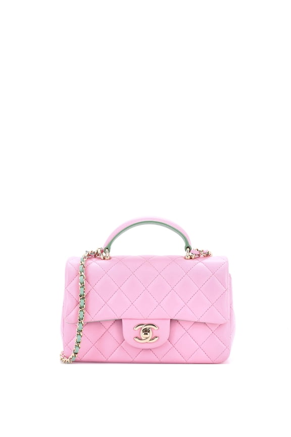 Pre-Owned Classic Single Flap Top Handle Bag Quilted Lambskin Mini By Rebag