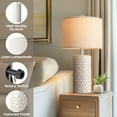 thumbnail image 4 of 23" Modern Ceramic Table Lamp Set of 2, Table Lamps for Living Room, Rustic Farmhouse Bedside Lamps Nightstand lamp for Bedroom, White Desk Lamp for End Table Home Decor Beige, 4 of 9
