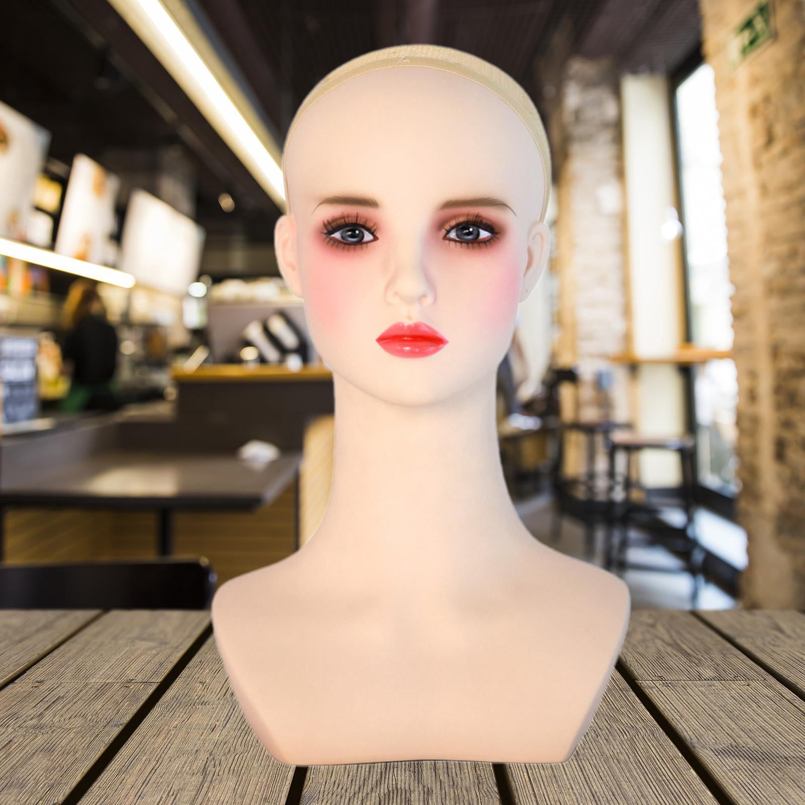 Serenable Cosmetology Mannequin Head with Cap with Makeup Shop Stand