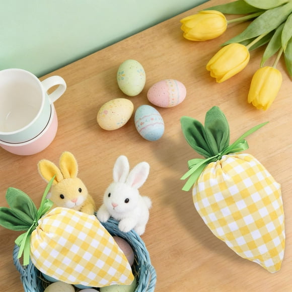 Bolsas De Dulces De Fibra De Poliéster 24 bolsas de dulces de Pascua con cordón, coloridas bolsitas para regalos de fiesta para la búsqueda de huevos (amarillas) JASKFLY