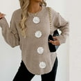 thumbnail image 4 of Floral Crew Neck Sweaters Womens Fall Chunky Knit Pullover Tops Loose Fashion Long Sleeve Ladies Sweater Khaki, S, 4 of 7