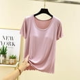 thumbnail image 3 of DuoJiaJ Womens Short Sleeve Top, with Built In Bra Seamless Comfort Tee Pink XXL, 3 of 6