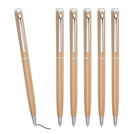 Uxcell Slim Metallic Ballpoint Pen, Black Ink 1mm Medium Point Pen Retractable Lightweight Smooth Writing Pens with Metal Clips for Business Office Wedding Guest Book Gold Tone