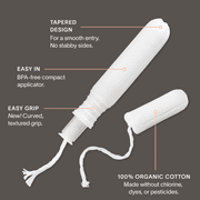 Cora 100% Organic Cotton Applicator Tampons, 16 Regular / 16 Super, 32 Count
