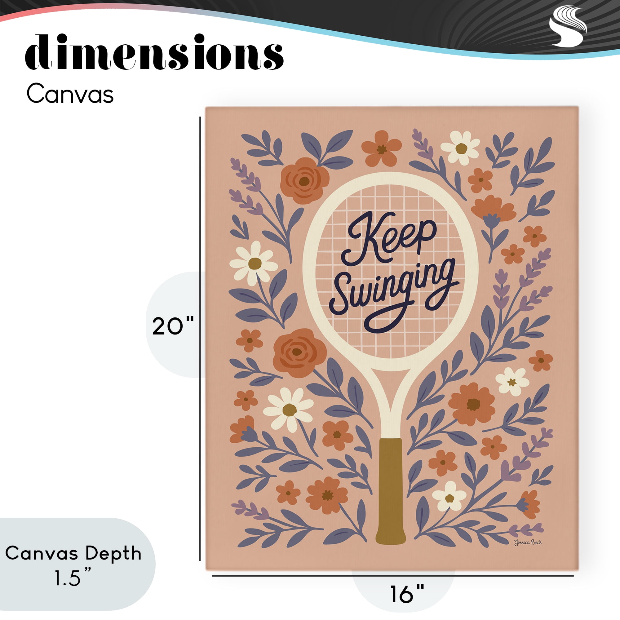 Stupell Industries Keep Swinging Floral Tennis Canvas Wall Art, design by Jessica Beck