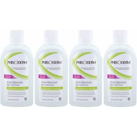 4 Pack Phisoderm Anti-Blemish Gel Cleanser Soothing Formula 6 oz Ea by Phisoderm