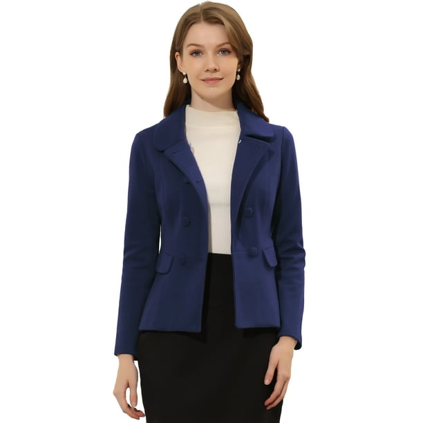Blazer informal estilo peplum con botones y cuello de Peter Pan para mujer Azul oscuro M