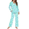 thumbnail image 2 of Garronmavis Teal Leopard Womens Pajama Set 2 Piece Pjs V Neck Button Down Sleepwear Lightweight Long Sleeve Loungewear Fall Winter Nightwear, 2 of 7