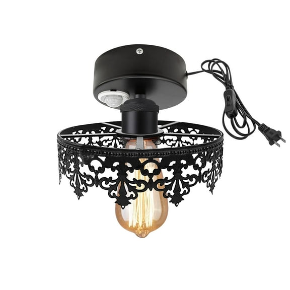 Kiven Motion Sensor Ceiling Light, Motion Activated Plug-in Ceiling lamp with E26 Socket, Industrial Motion Lights, Adjustable Delay Time for Laundry Bathroom Hallway DZ0428