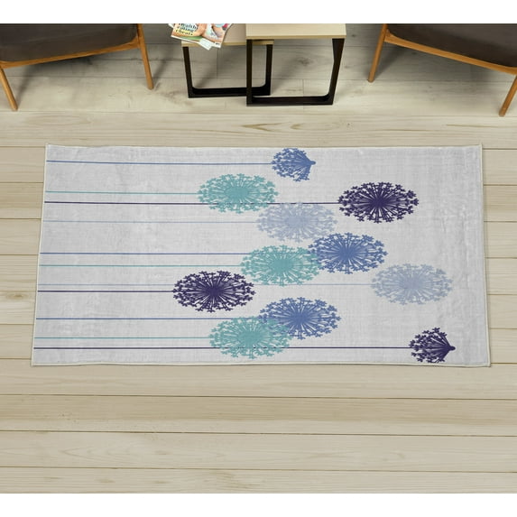 Dandelion Decorative Rug, Abstract Wildflower Silhouettes Botanical Inspirations Meadow in Summer Season, Quality Carpet for Bedroom Dorm and Living Room, 6 Sizes, Blue and Teal, by Ambesonne