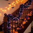 thumbnail image 4 of Halloween Tinsels Garland, Halloween Decorations Indoor Outdoor Fall Home Decor Accents, Black Purple Silvery Foil with Bats for Mantel, Staircase, Door, 4 of 6