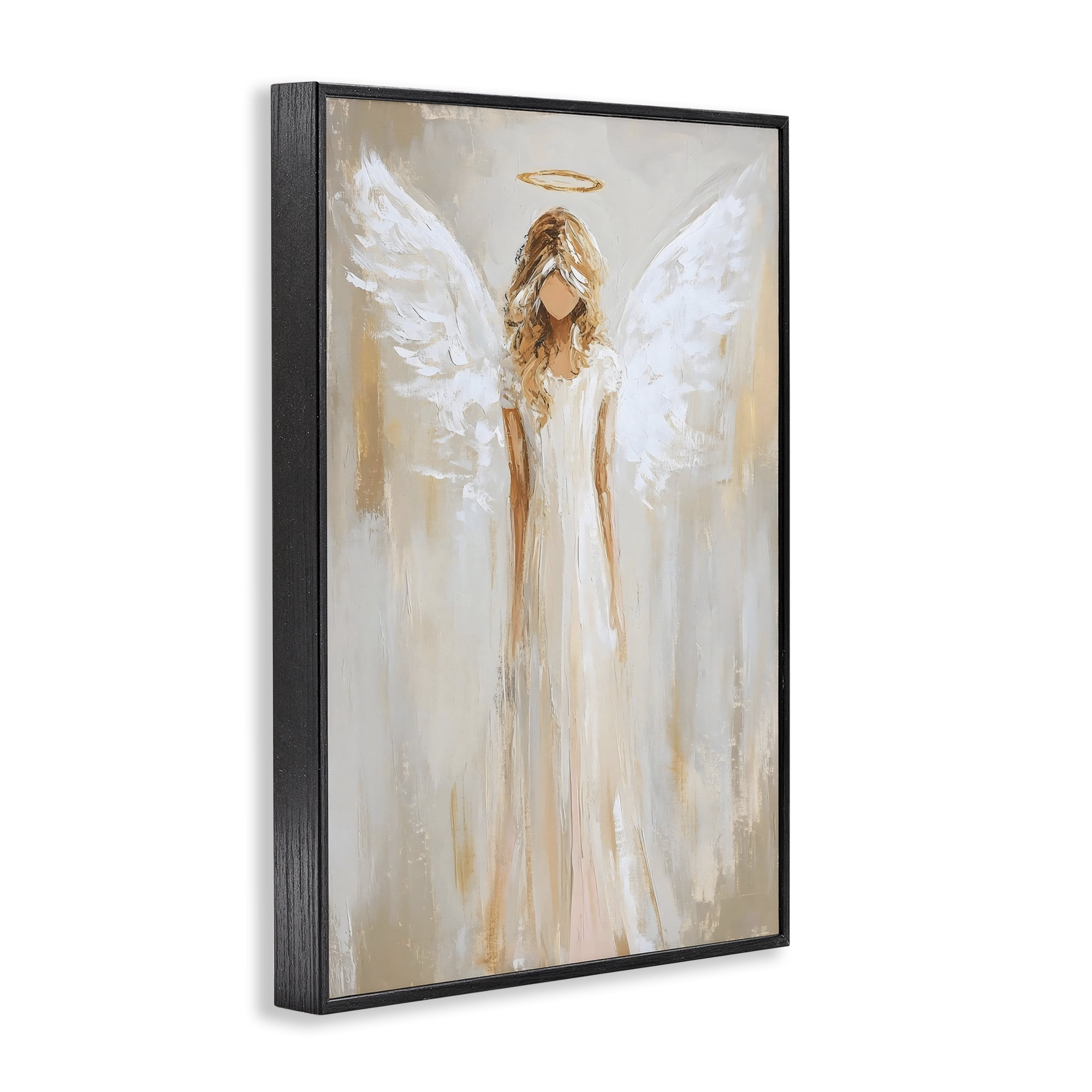 Divine White Robe Angel Black Framed Giclee Art, design by Petal Prints Design