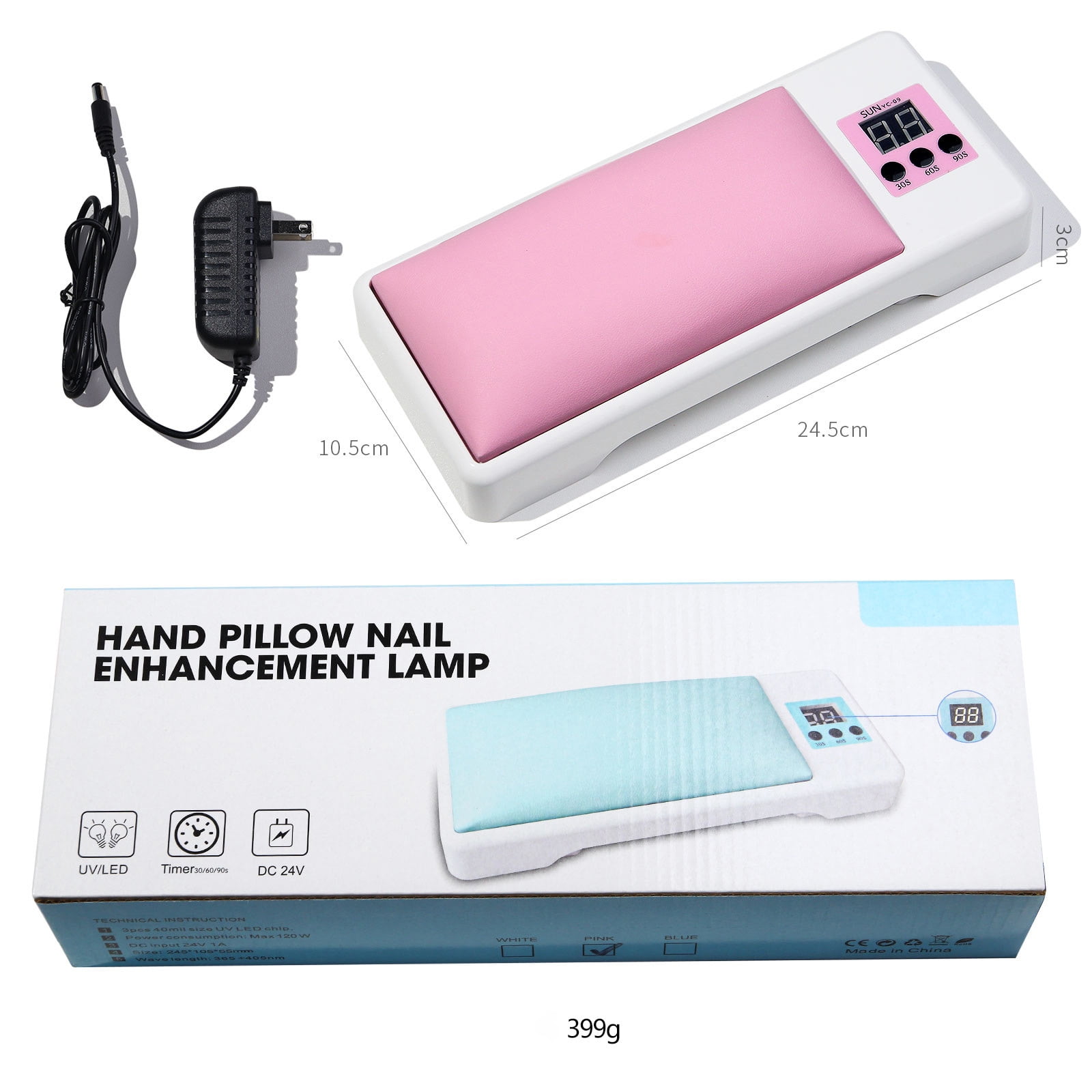2 in 1 Nail Arm Rest with UV Led Nail Lamp Nail Dryer Hand Rest Pillow Stand Nail Supplies Pink