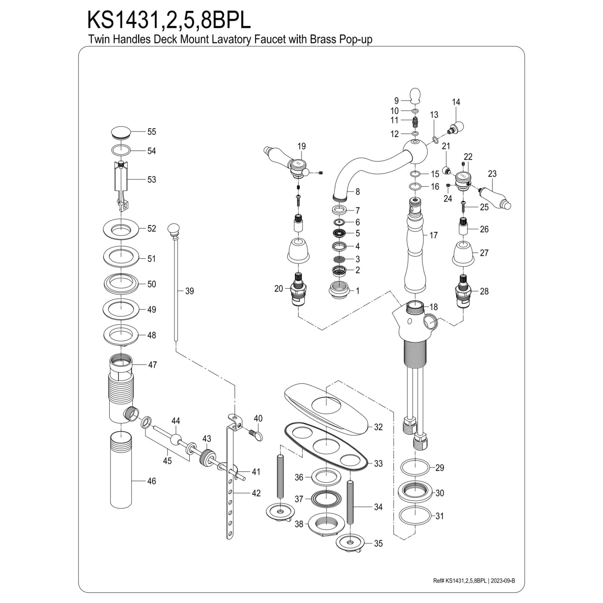 Kingston Brass KS1435BPL Bel-Air Double-Handle 4" Centerset Bathroom Faucet with Brass Pop-Up, Oil Rubbed Bronze