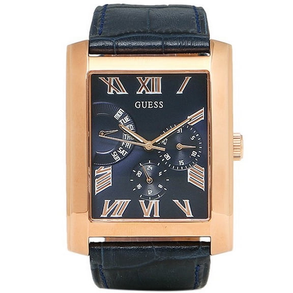 Guess Men's W0609G2 Blue Leather Band With Blue Analog Dial Genuine Watch NWT