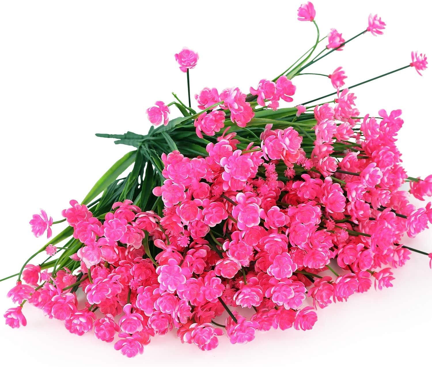 Sinhoon 16 Bundles Fake Artificial Flowers Outdoor for Decoration UV Resistant No Fade Faux Plastic Plants Garden Porch Window Box Décor Kitchen Office Table Vase(Pink)