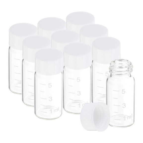 Uxcell 10pcs 5ml Small Clear Glass Vials with White Screw Cap, Borosilicate Glass Graduated Sample Bottles