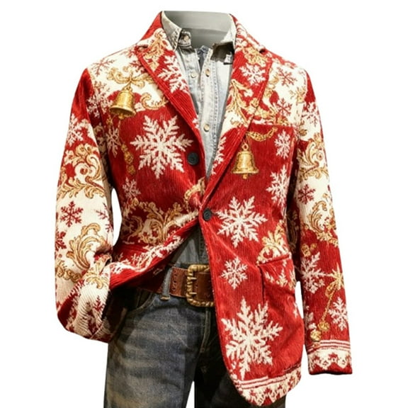 KHONTS Men's Funny Blazer Sport Coats Casual Christmas Jackets Corduroy Button Business Work Blazers Suit Jacket 07-Watermelon Red XL
