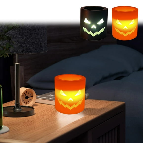 JWshufel Halloween Cylindrical Evil Pumpkin Lights LED Electronic Candle Spooky Festival Supplies Unique Decorating Item Portable Night Light Superior Resin Material