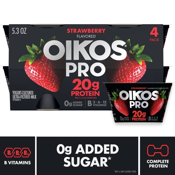 Oikos Pro 20g Protein Strawberry Yogurt-Cultured Ultra-Filtered Milk Product Cups, 5.3 oz, 4 Count