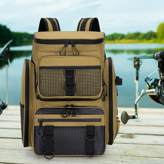 DYNWAVECA Sac à Dos de Pêche Boîte à Accessoires Polyvalente pour Voyage Vélo Randonnée Kaki