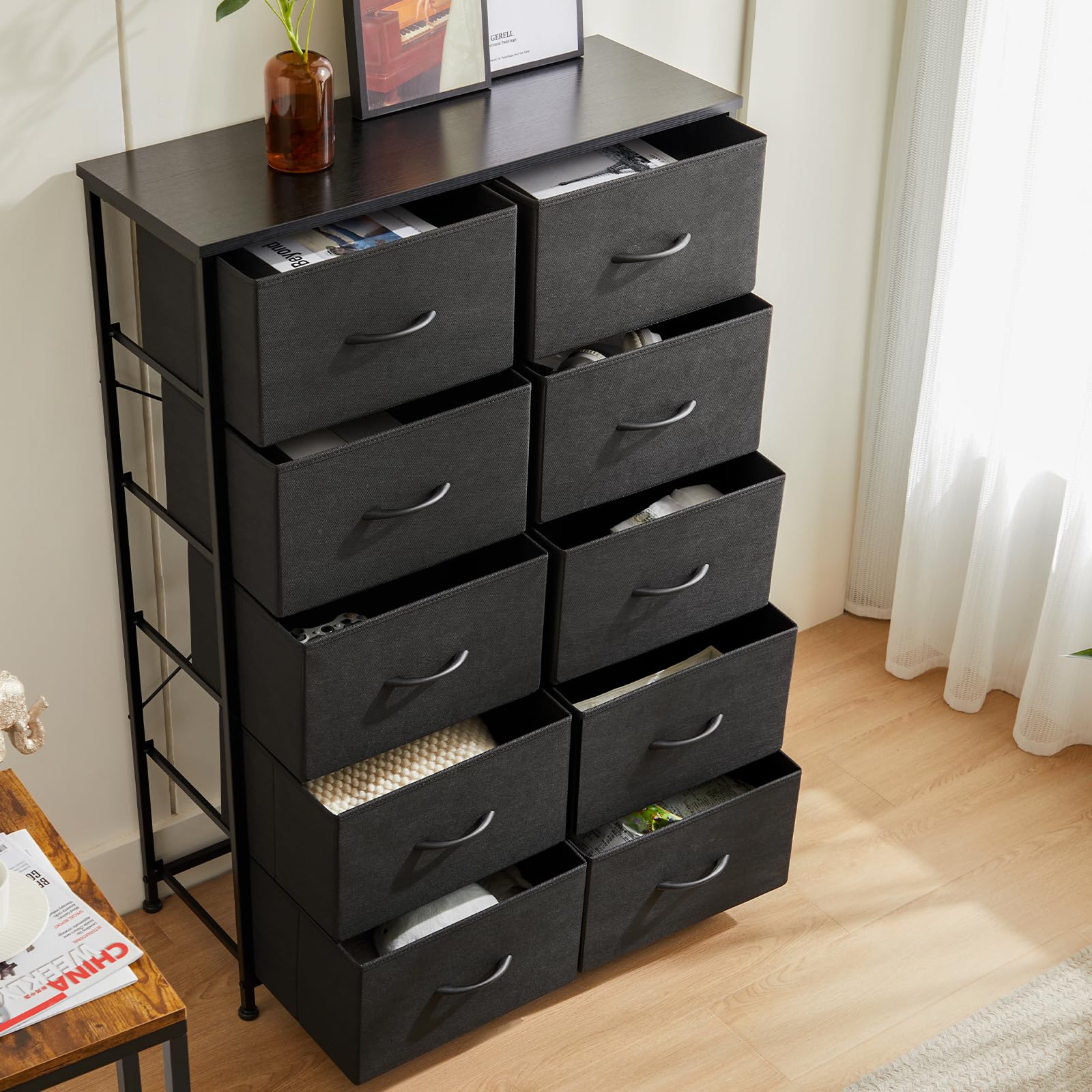 Yangming 10 Drawer Fabric Dresser for Bedroom, Chest of Drawer Organizer Storage Cabinet for Closet, Entryway, Black  Shop  Black Friday Deals for 2024!  (图4)