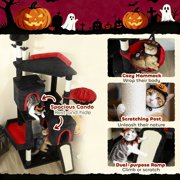PawHut Gothic Cat Tree, 78 Cat Tower with Coffin Bed, 2 Spacious Condos, Sisal Scratching Posts, 4 Bat Hanging Balls, Comfy Hammock, Black Halloween