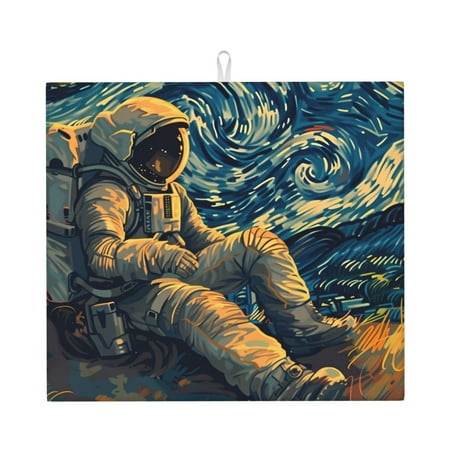 

Naloa Astronaut Starry Night Dish Drying Mat for Kitchen Counter Heat Resistant Drainer Mats Absorbent Draining Mat Dish Rack Pad 16 x18