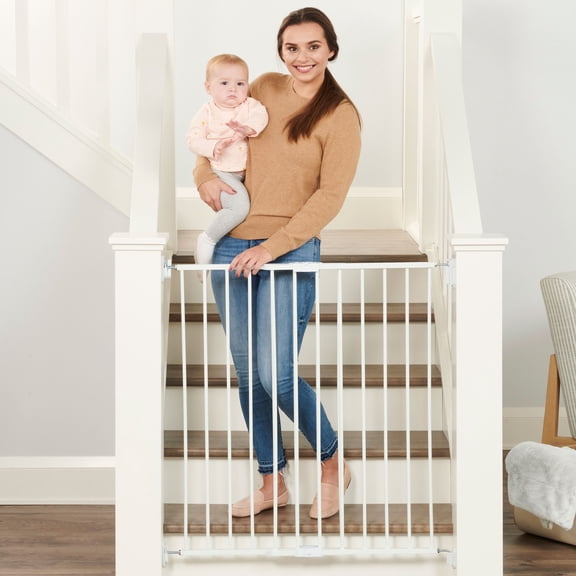 Regalo 2-in-1 Extra Tall Easy Swing Stairway and Hallway Walk Through Baby Gate, White, 38 Inch