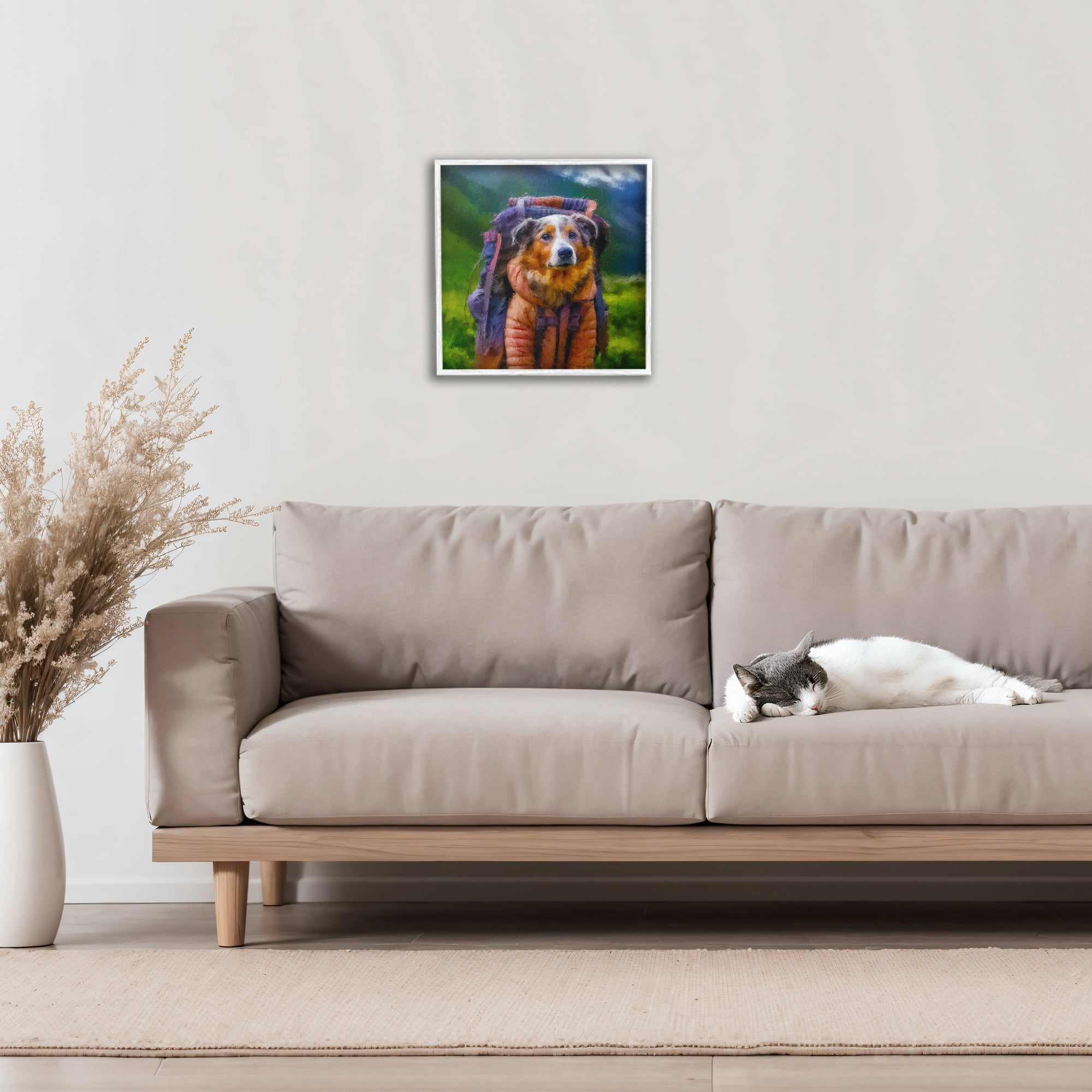 Stupell Industries Backpacking Hiker Dog White Framed Giclee Art, design by Sean Parnell