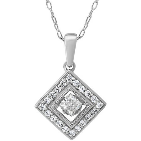 CZ Rhodium over Sterling Silver Dancing Stone Diamond-Shape Pendant, 18