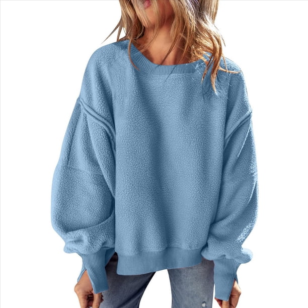 Suéter de Cuello Redondo para Mujer, Holgado, de Lana de Cordero, Informal, Versátil, de Larga, para Otoño e Invierno. Azul S