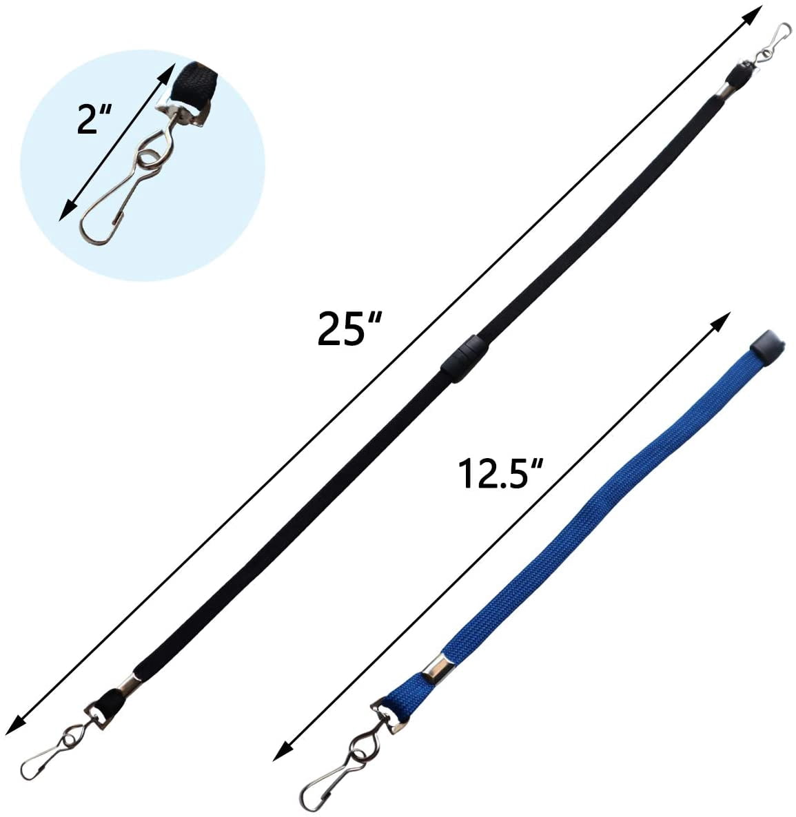 5 Pack -Face Mask Lanyards - Small Size with Safety Breakaway Clasp - Ear Saver Holder with Swivel J Clips - Short 12.5" Length by Specialist ID (Black)