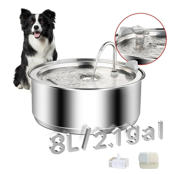 Petavista Stainless Steel Dog Water Fountain,8L/270oz Cat Water Bowl Dispenser for Large Dogs Cats