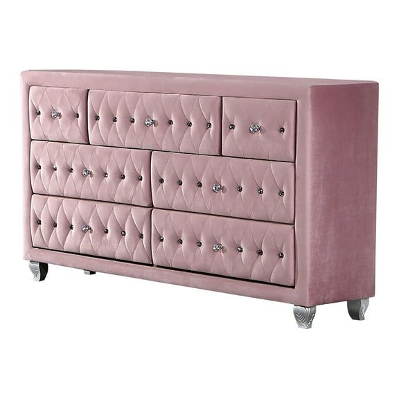Furniture of America Breand Adult Glam 7-Drawer Dresser, Pink