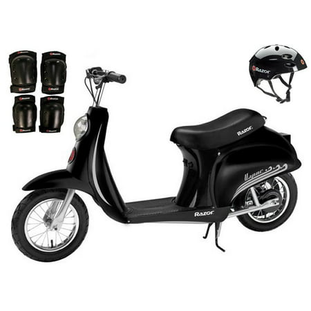 Razor Pocket Mod Vapor Electric Scooter (Black) w/ Helmet, Elbow and Knee