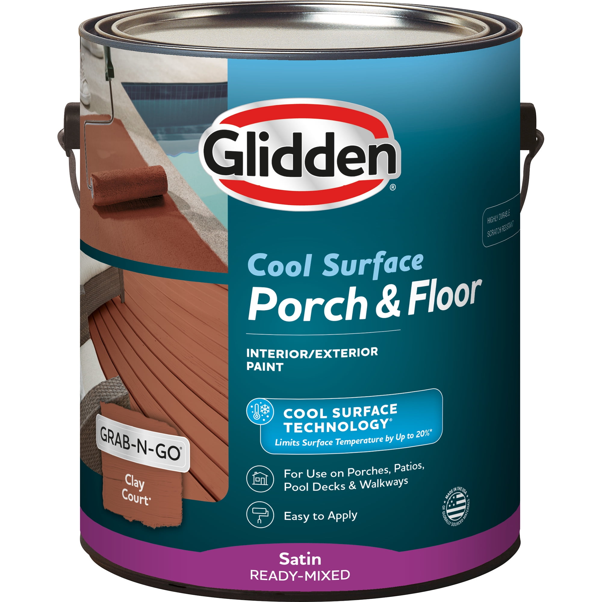 Glidden Glidden Porch and Floor with Cool Surface Technology Satin Interior/Exterior Paint, Clay Court, 1 Gallon