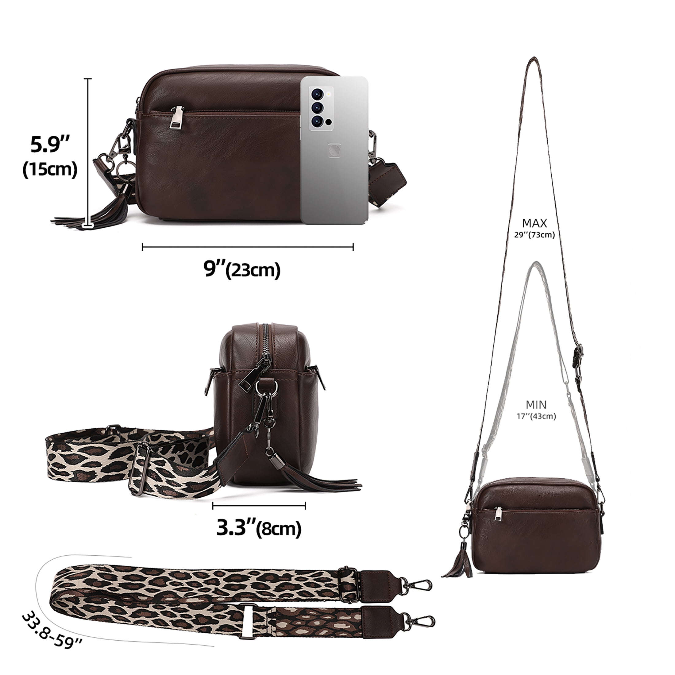 KL928 Small Crossbody Bag for Women Soft FAUX Leather Cell Phone Purse Wallet Purse with Wide Strap(Coffee)