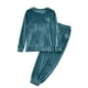 thumbnail image 5 of Conjunto de pijama de terciopelo grueso y cálido para mujer, con cuello redondo, estampado y pantalones de poliéster para invierno., 5 of 5
