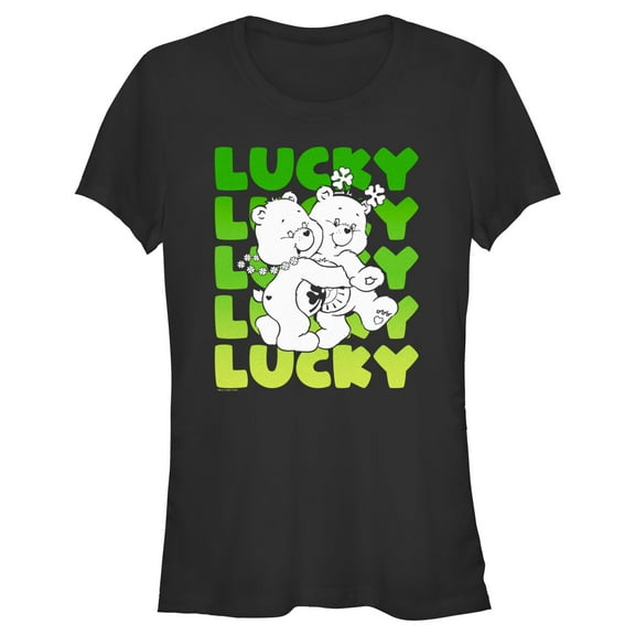 Junior's Care Bears St. Patrick's Day Good Luck Bear and Funshine Bear Lucky  Graphic Tee Black Small