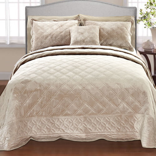 King Taupe BNF Home Super Soft Microplush Quilted 4 Piece Bedspread Set